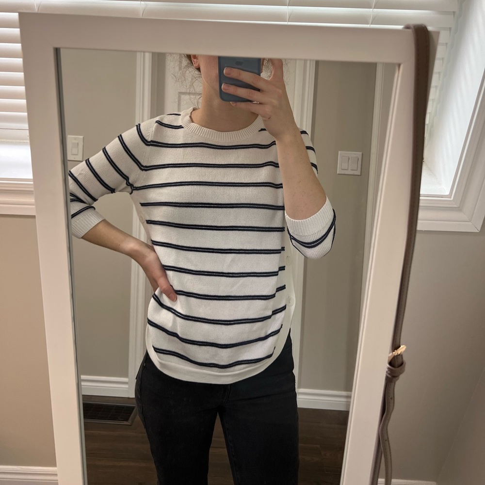 Quarter Sleeve Stripped Sweater